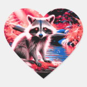 かわいい赤いライトウッドランドアニマルラクーン ハートシール (正面)
