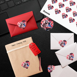 かわいい赤いライトウッドランドアニマルラクーン ハートシール