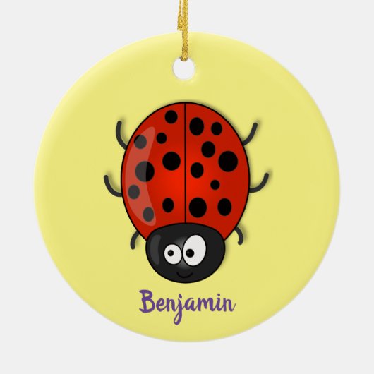 かわいい赤いラディバグ漫画イラストレーション セラミックオーナメント (裏面)