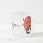 かわいい赤いラディバグ漫画イラストレーション フロストグラスマグカップ (正面右)