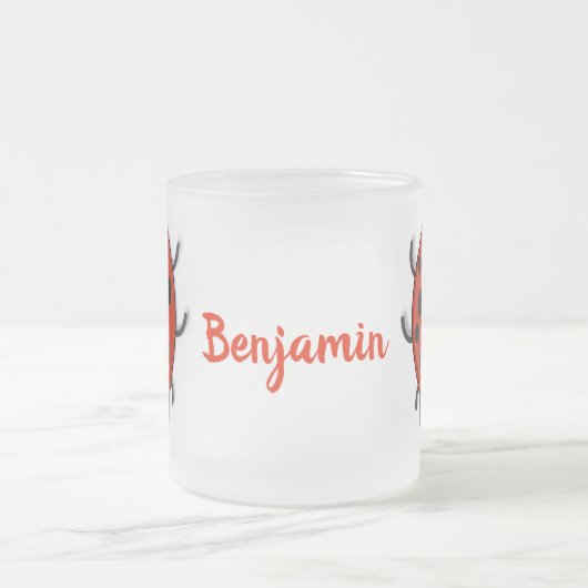 かわいい赤いラディバグ漫画イラストレーション フロストグラスマグカップ (中央)