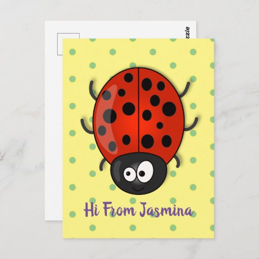 かわいい赤いラディバグ漫画イラストレーション ポストカード (正面/裏面)