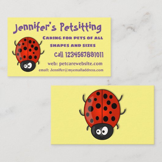 かわいい赤いラディバグ漫画イラストレーション 名刺 (正面/裏面)