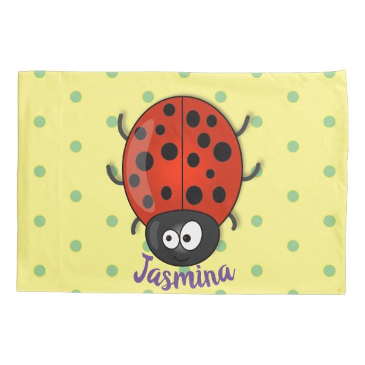 かわいい赤いラディバグ漫画イラストレーション 枕カバー (裏面)