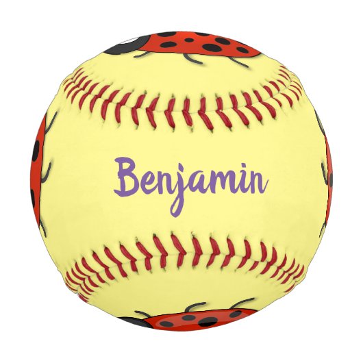 かわいい赤いラディバグ漫画イラストレーション 野球ボール (正面)