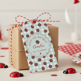 かわいい赤いラディバグ&ターコイズジンジャムパターンキッズ ギフトタグ