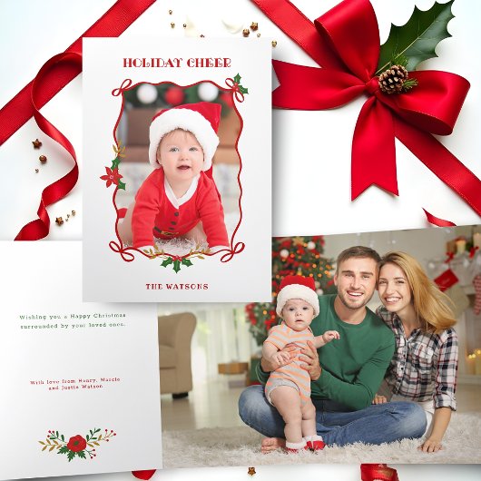 かわいい赤いリボンと弓1写真 三つ折りカード