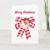 かわいい赤いリボン&サンタクロース、シンプルな写真のクリスマス カード (正面)