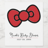 かわいい赤いリボン ファンシー ベビーシャワー ワインラベル (シングルラベル)