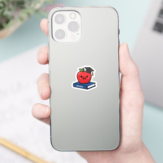 かわいい赤いリンゴの卒業キャップ姿がスマート シール (スマートフォン)
