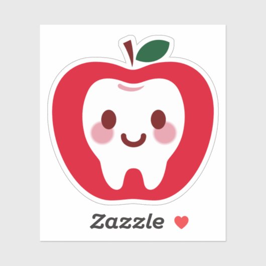 かわいい赤いリンゴの歯のキャラクター シール (シート)