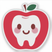 かわいい赤いリンゴの歯のキャラクター シール (正面)