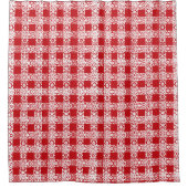 かわいい赤いレースの格子模様のヴィンテージ農家 シャワーカーテン (正面)