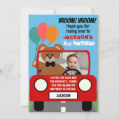 かわいい赤いレースカーの子供の誕生日写真 サンキューカード (正面)