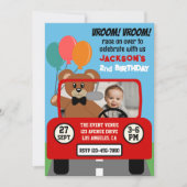 かわいい赤いレースカー子供の誕生日写真 招待状 (正面)