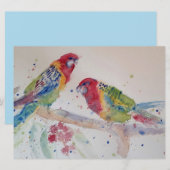 かわいい赤いロゼラインコの水彩画アート (正面/裏面)
