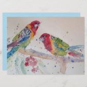 かわいい赤いロゼラ・インコの水彩画 (正面/裏面)