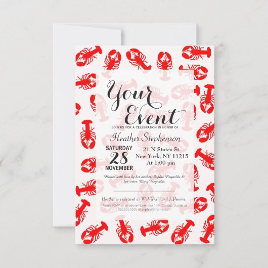 かわいい赤いロブスターの動物柄 招待状 (正面)