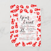 かわいい赤いロブスターの動物柄 招待状 (正面/裏面)