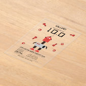 かわいい赤いロボットテーマキッズロボット誕生日パーティー アクリル招待状 (レイダウン)