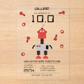 かわいい赤いロボットテーマキッズロボット誕生日パーティー アクリル招待状 (正面)