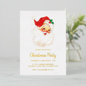 かわいい赤いヴィンテージサンタクロースのクリスマスパーティー金ゴールド 箔招待状 (立ち正面)