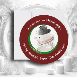 かわいい赤い丸いノルウェー人雪だるま シーズンカード