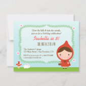 かわいい赤い乗馬フードガールバースデーパーティー 招待状 (正面)