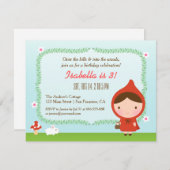 かわいい赤い乗馬フードガールバースデーパーティー 招待状 (正面/裏面)