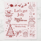 かわいい赤い予測できなクリスマスカスタム文字 ワインラベル (シングルラベル)