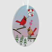 かわいい赤い北深紅色冬の風景を愛する オーナメント (正面)