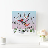 かわいい赤い北深紅色冬の風景を愛する スクエア壁時計 (ホーム)