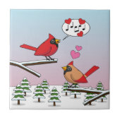 かわいい赤い北深紅色冬の風景を愛する タイル (正面)