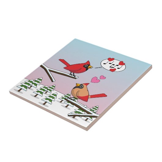 かわいい赤い北深紅色冬の風景を愛する タイル (側面)