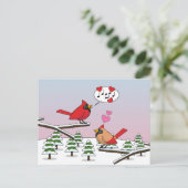 かわいい赤い北深紅色冬の風景を愛する ポストカード (スタンド正面)