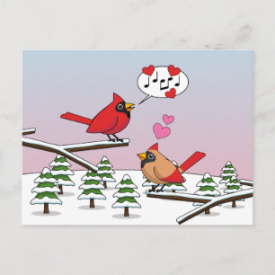 かわいい赤い北深紅色冬の風景を愛する ポストカード