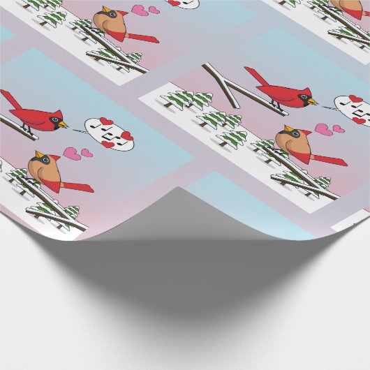 かわいい赤い北深紅色冬の風景を愛する ラッピングペーパー (角)