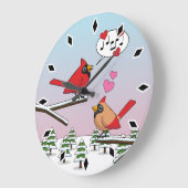 かわいい赤い北深紅色冬の風景を愛する ラージ壁時計 (傾斜)