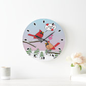 かわいい赤い北深紅色冬の風景を愛する ラージ壁時計 (ホーム)