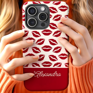 かわいい赤い口紅キススクリプト名 iPhone 15ケース