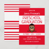 かわいい赤い子供の絵本スタイルの就学前卒業式 招待状 (正面/裏面)