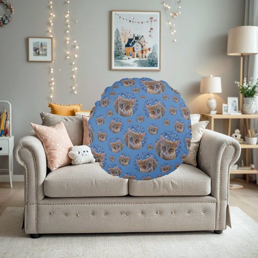 かわいい赤い子猫 - 猫のパターン ラウンドクッション