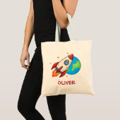 かわいい赤い宇宙のロケット トートバッグ (正面(商品))