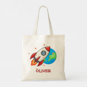 かわいい赤い宇宙のロケット トートバッグ (裏面)