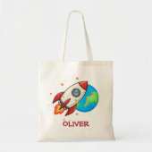 かわいい赤い宇宙のロケット トートバッグ (正面)