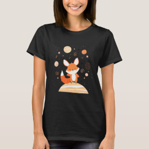 かわいい赤い宇宙キツネが宇宙にひとりぼっちで漂っている宇宙アニメ Tシャツ