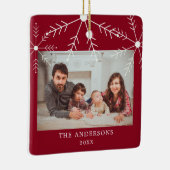 かわいい赤い家族の写真の雪の結晶クリスマス名 セラミックオーナメント (右)
