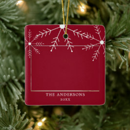 かわいい赤い家族の写真の雪の結晶クリスマス名 セラミックオーナメント