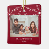 かわいい赤い家族の写真の雪の結晶クリスマス名 セラミックオーナメント (左)