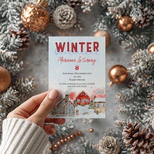 かわいい赤い家　雪　クリスマス　誕生日パーティー 招待状